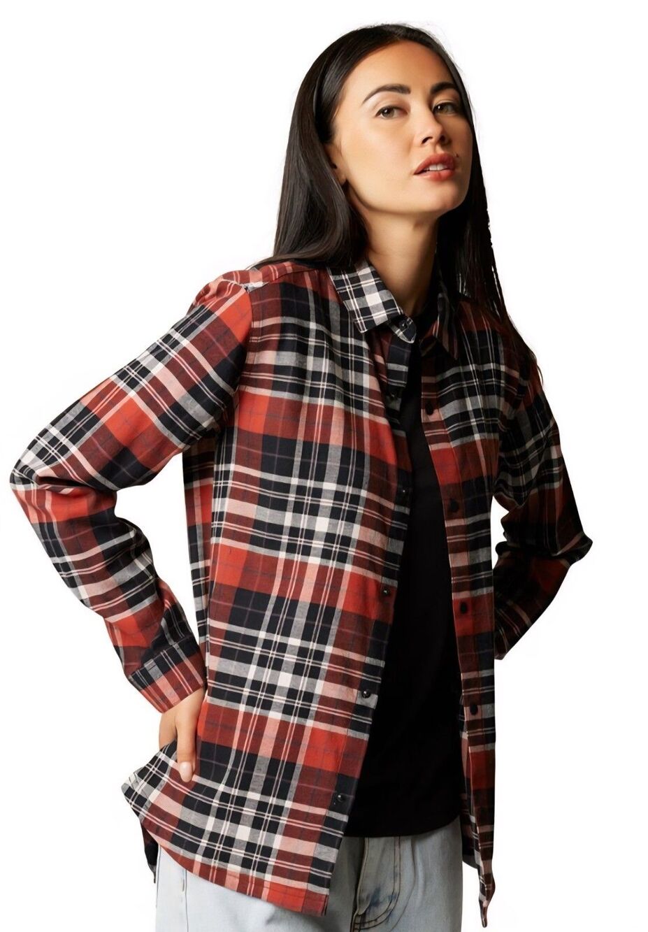 Fox Racing Long-Sleeve Flannel Snap Button Shirt Plaid Size XL Rust Black White